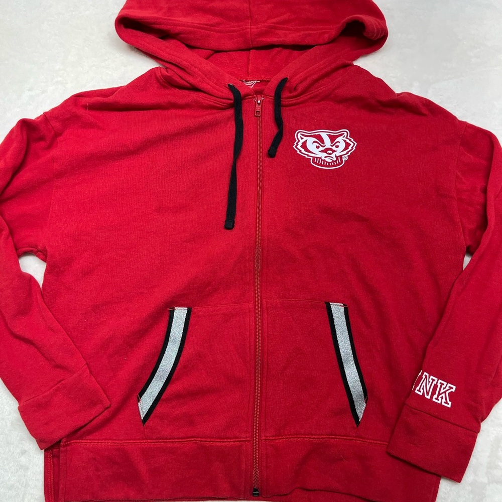 PINK Victoria's Secret Wisconsin Badgers Red Zip-up Hoodie